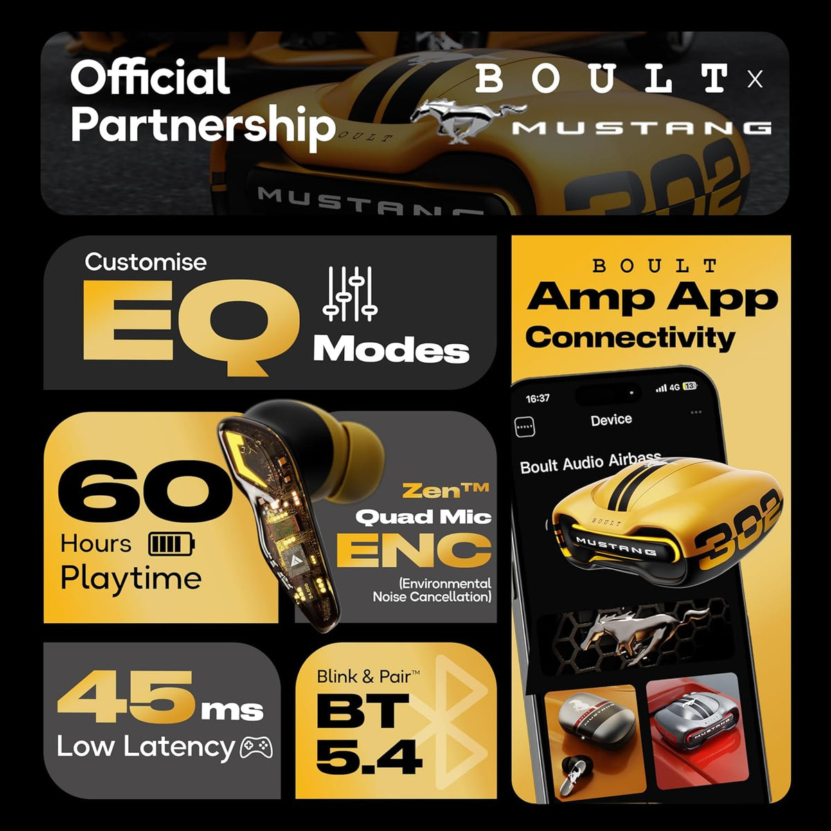 Boult X Mustang Newly Launched Torq TWS Earbuds with 60H Playtime
