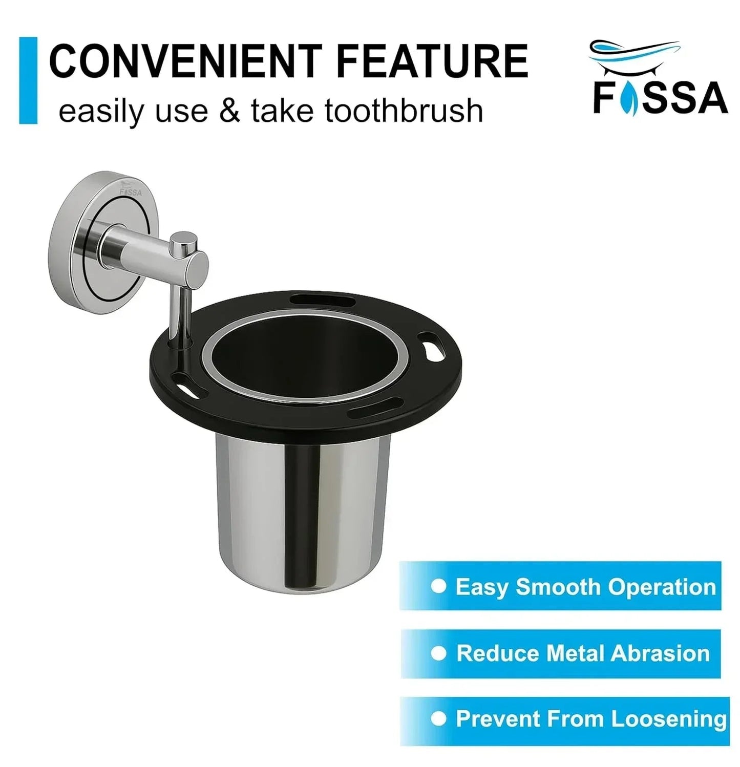 Stainless Steel Wall Mounted Brush & Tumbler Holder Black-Chrome