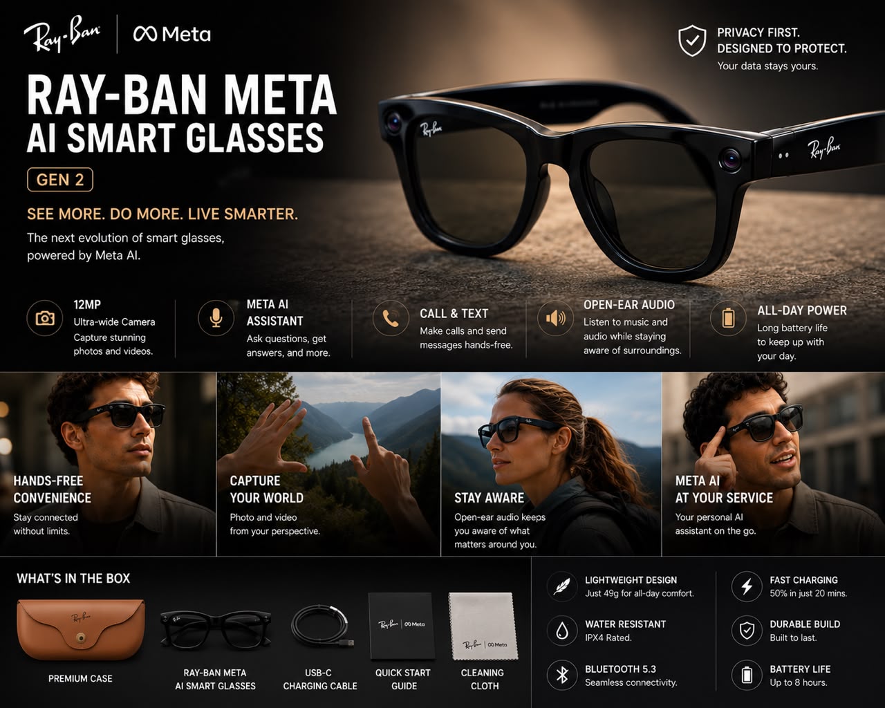 Ai Smart Glasses For Men & Women with Camera, Mic, Calling & Smart Ai integration