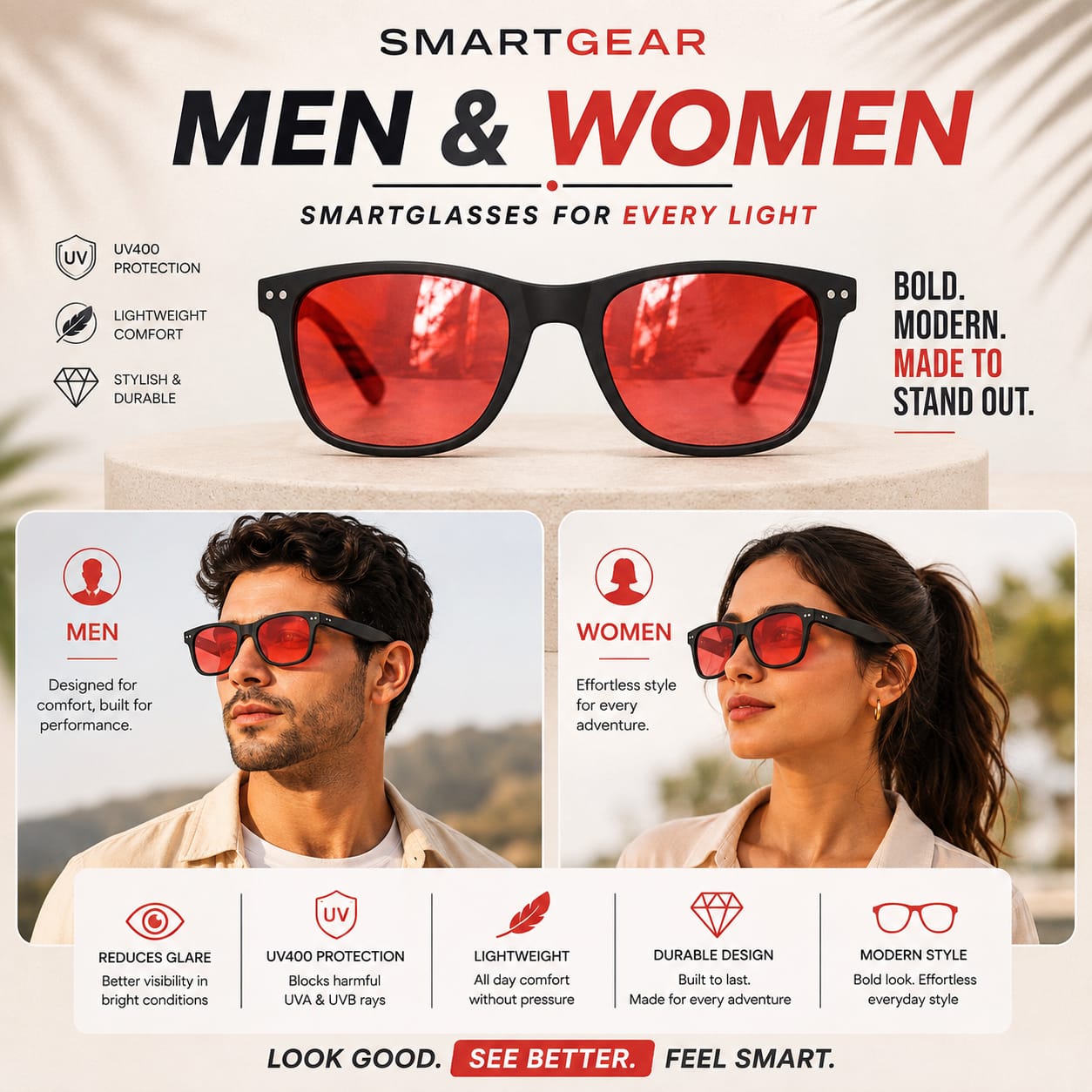 SmartGear 100% Blue Light Blocker upto 550nm | Amber Glasses for Day & Night | Indoor & Outdoor use for both Men & Women