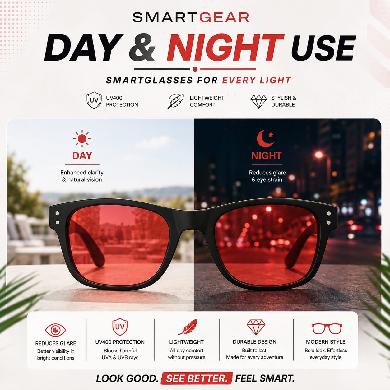 SmartGear 100% Blue Light Blocker upto 550nm | Amber Glasses for Day & Night | Indoor & Outdoor use for both Men & Women
