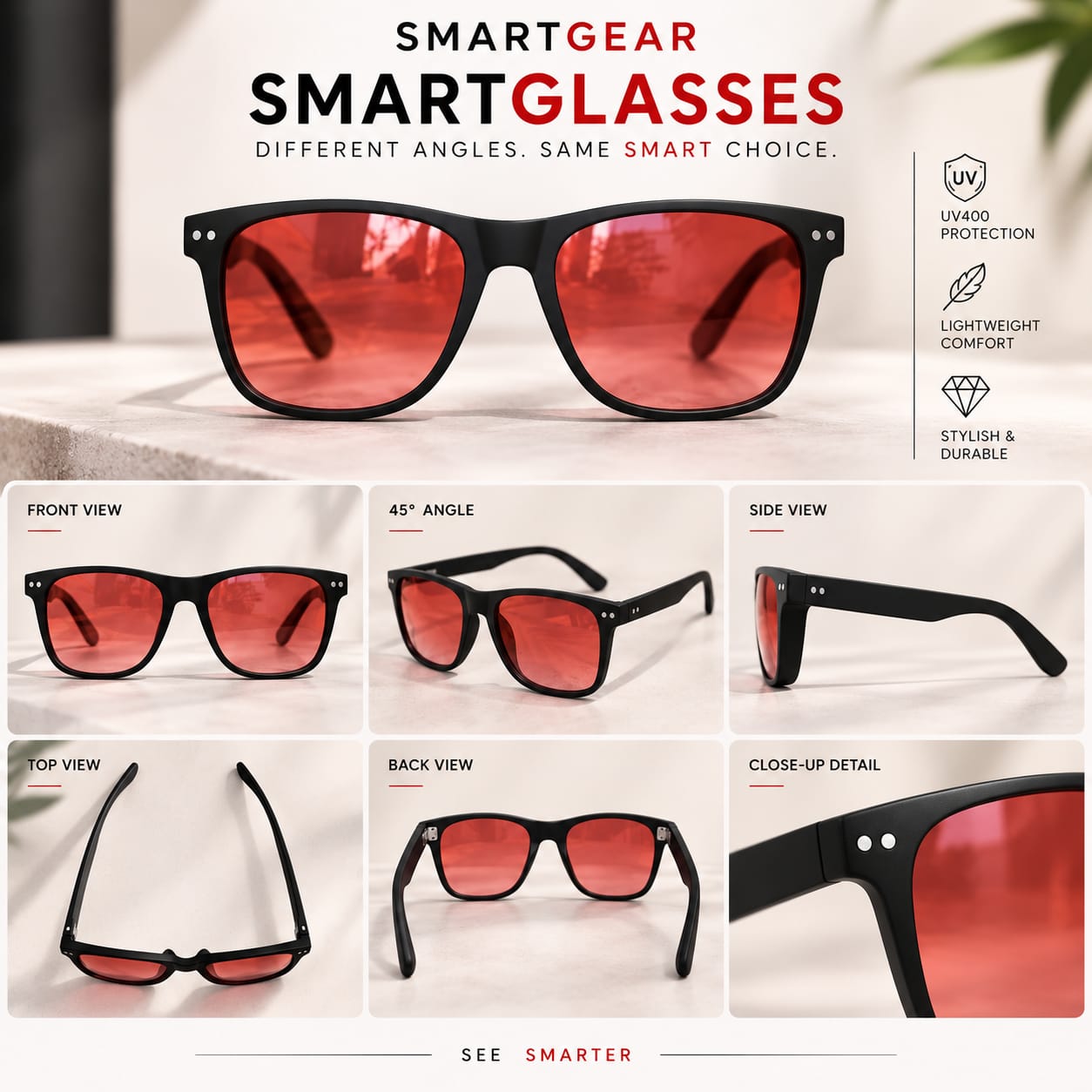SmartGear 100% Blue Light Blocker upto 550nm | Amber Glasses for Day & Night | Indoor & Outdoor use for both Men & Women