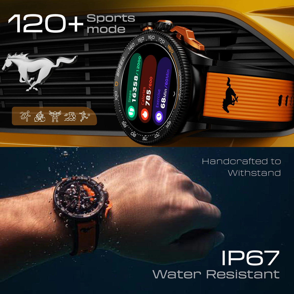 GOBOULT Mustang Stallion 1.43" AMOLED Display, Functional Bezel, 700 Nits Brightness Smartwatch (Nitro Black Strap, Free Size)