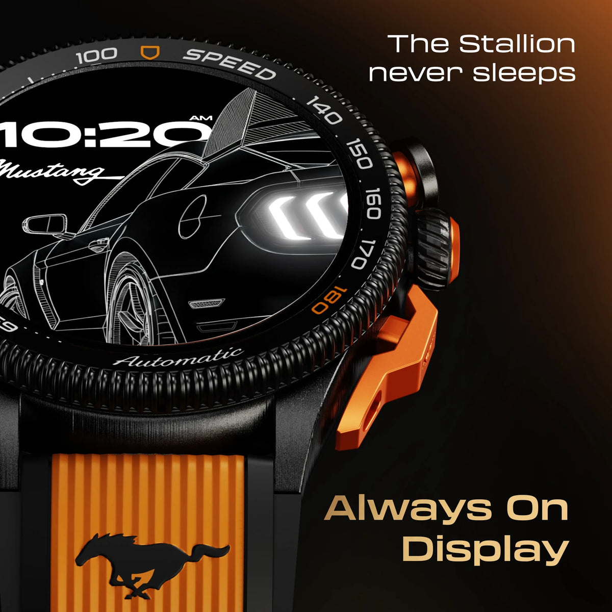 GOBOULT Mustang Stallion 1.43" AMOLED Display, Functional Bezel, 700 Nits Brightness Smartwatch (Nitro Black Strap, Free Size)