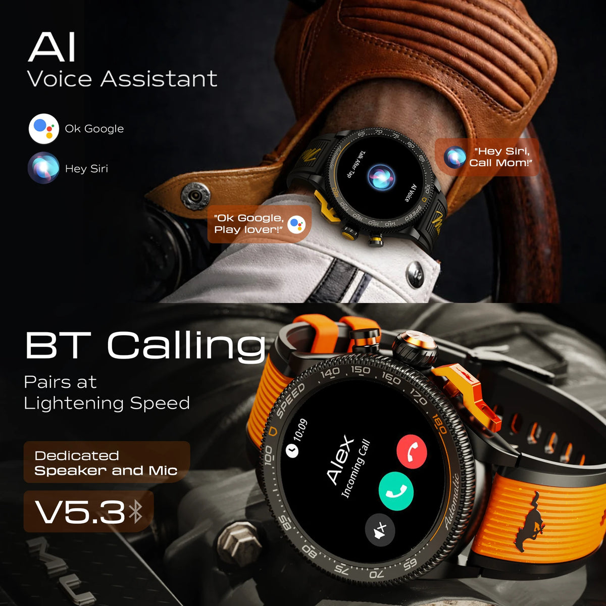 GOBOULT Mustang Stallion 1.43" AMOLED Display, Functional Bezel, 700 Nits Brightness Smartwatch (Nitro Black Strap, Free Size)